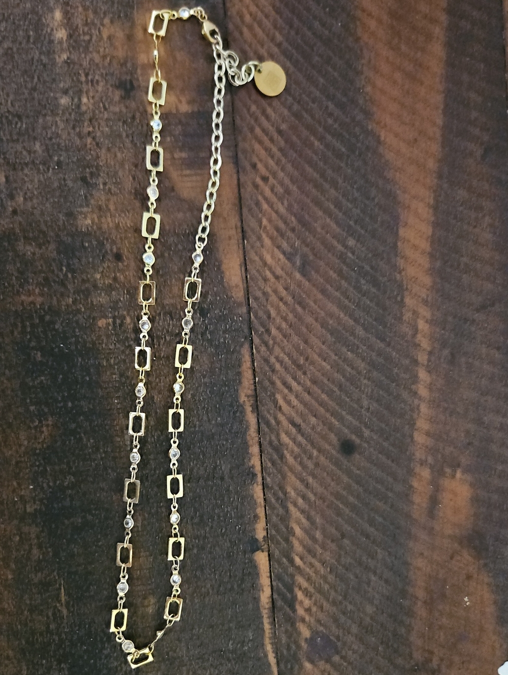 New Gold Link and Crystal Station Necklace - Elegant Layering Chain